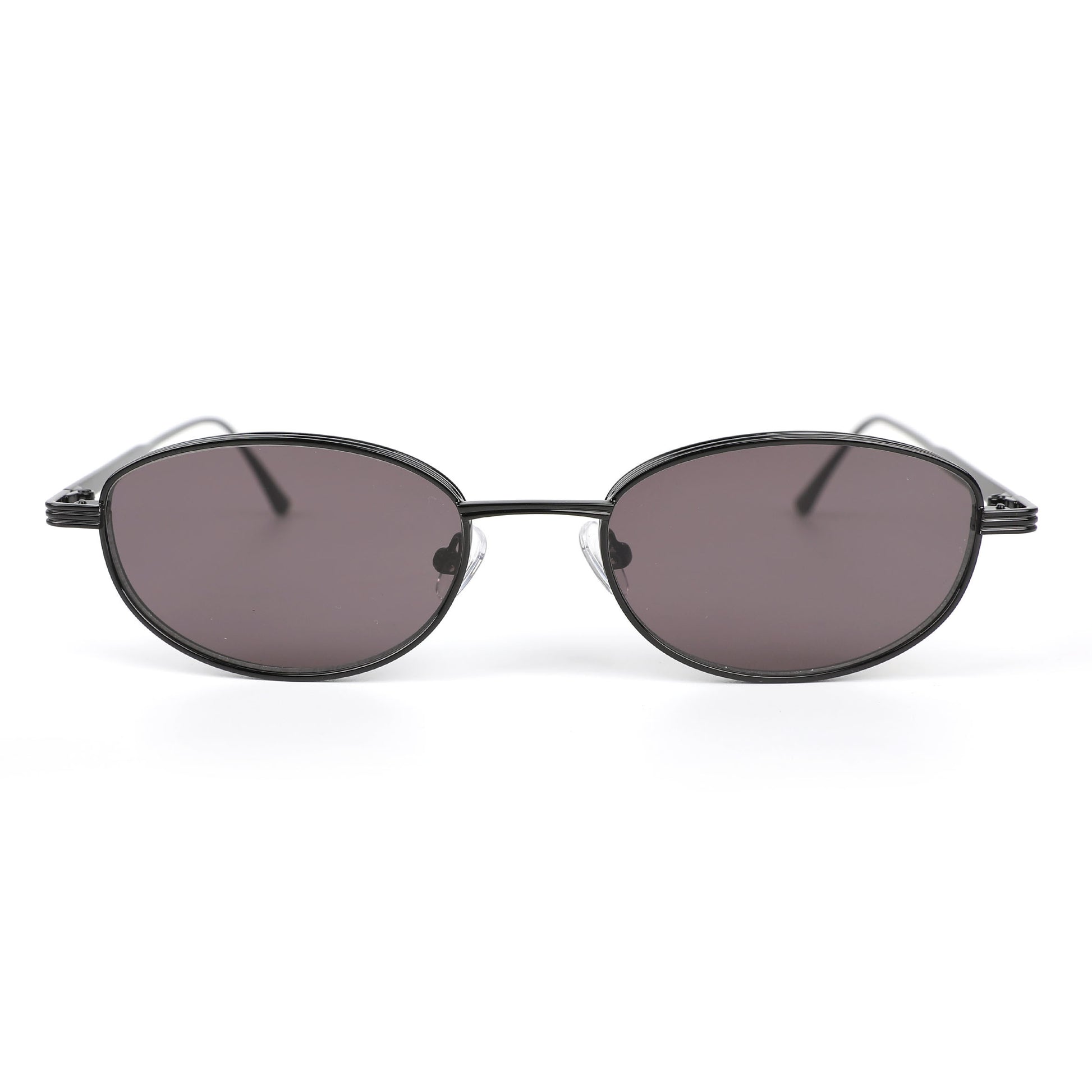 Alkira branded sunglasses with dark lenses and thin metal frame on a white background