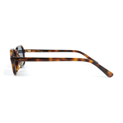 Alkira branded sunglasses with tortoiseshell frame on a white background